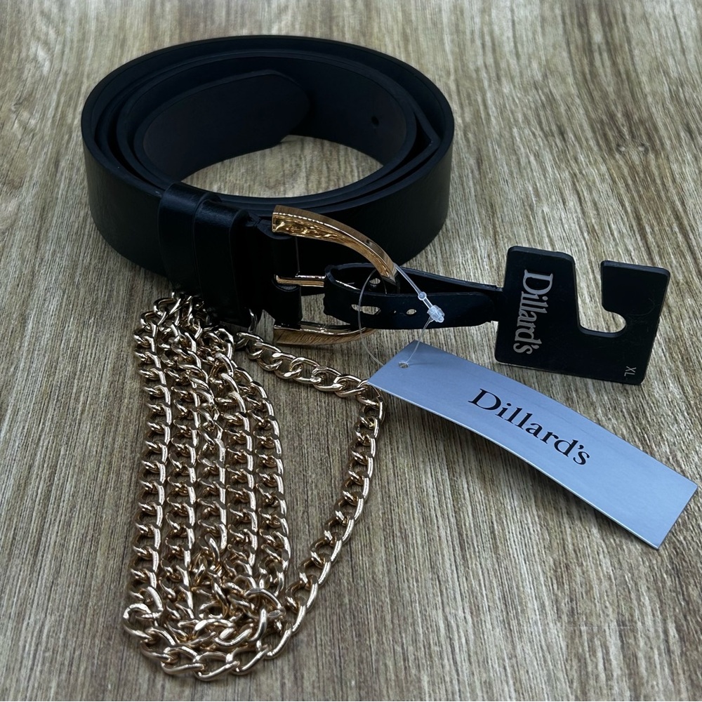 Dillard's Black Belt with Gold Chain Accent